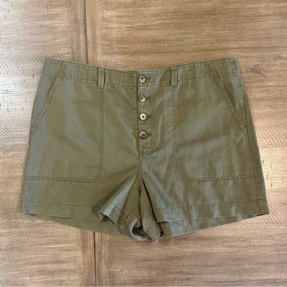 LOFT Women's Casual Button Front Utility Linen Blend Shorts Fresh Ivy Green - 16 - Picture 16 of 16